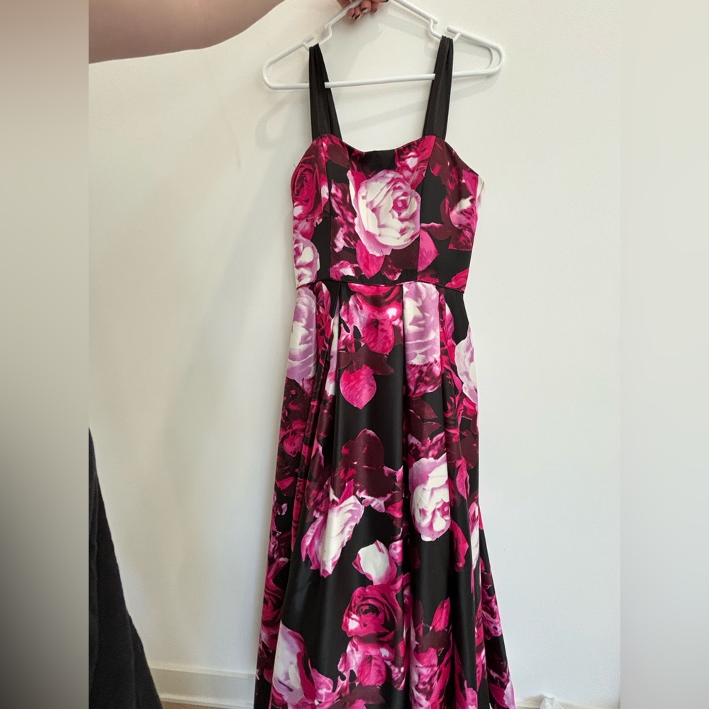 Black and Pink floral Formal dress, only worn once.